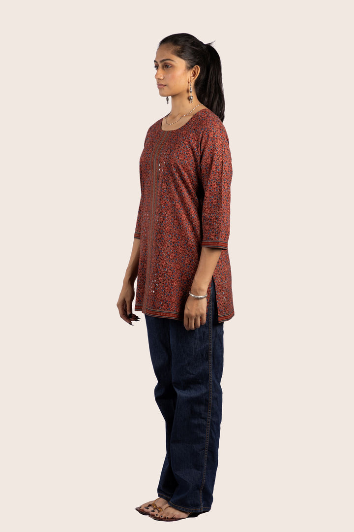 Flair Rust Short Kurti Left View