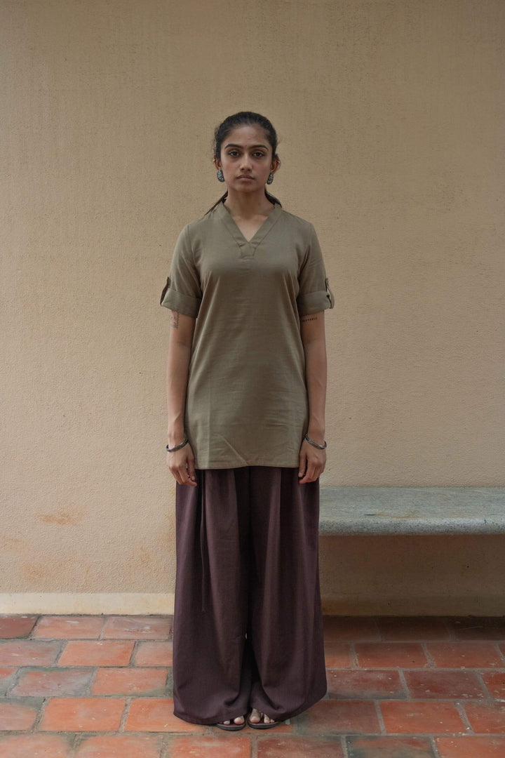 The Essentials brown short kurti front view