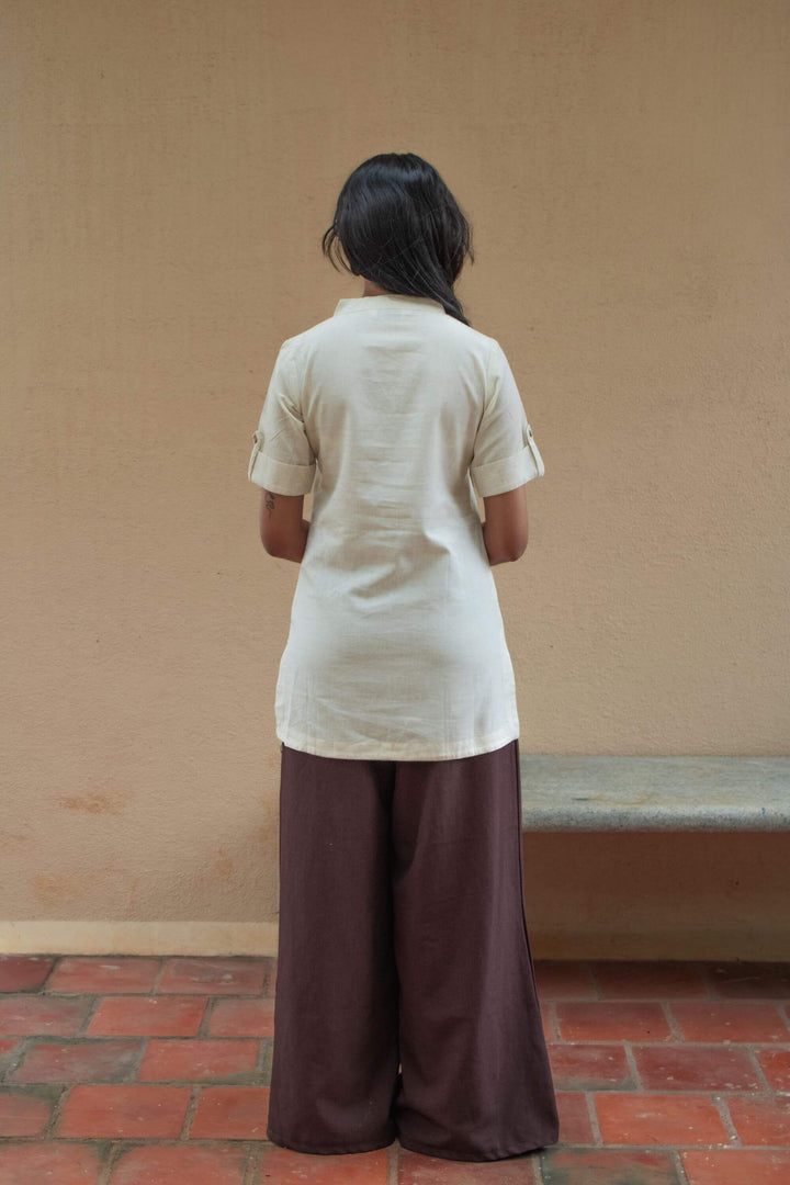 The Essentials Cream Short Kurti Back View