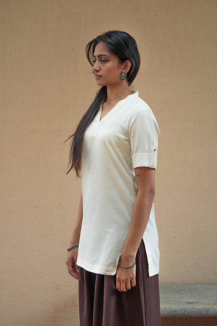 The Essentials Cream Short Kurti Side View