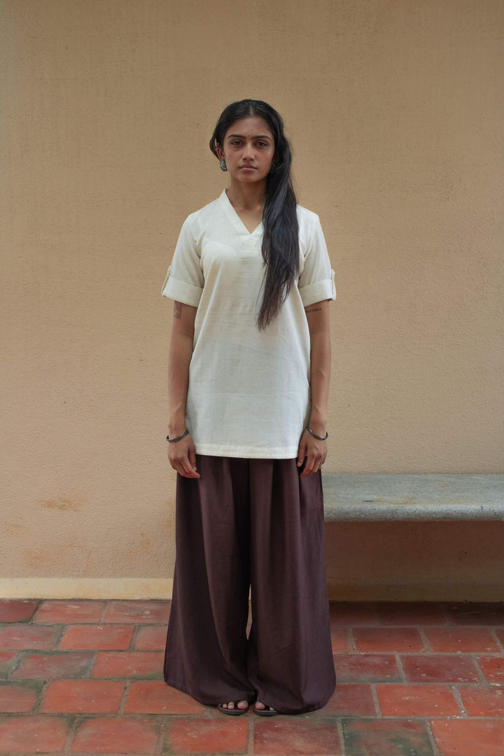 The Essentials Cream Short Kurti Front View