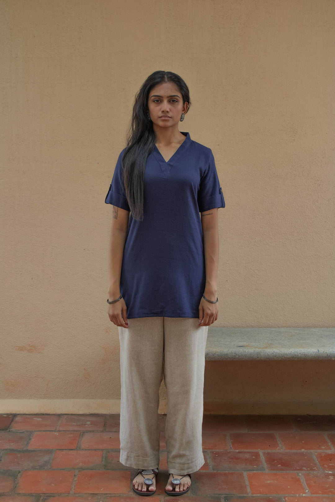 The Essentials Indigo Short Kurti Front View