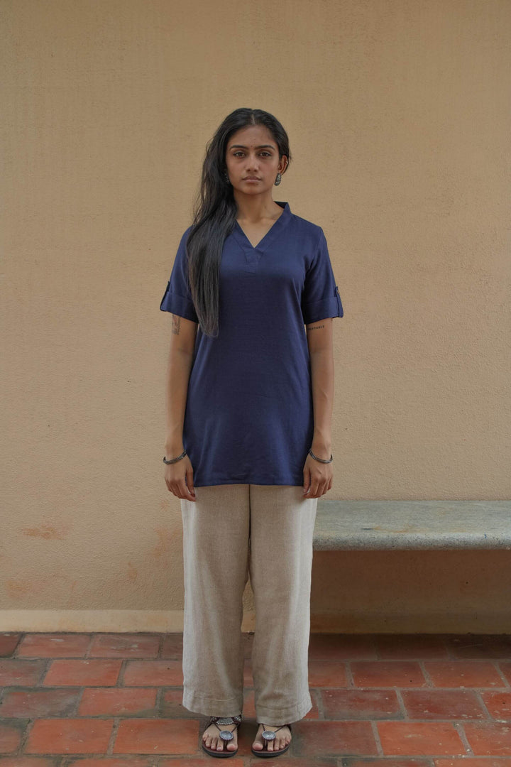 The Essentials Indigo Short Kurti Front View