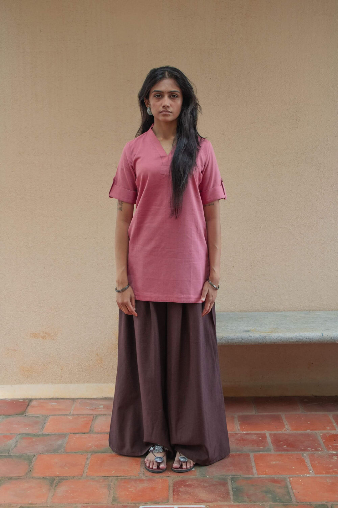 The Essentials Pink Short Kurti front view