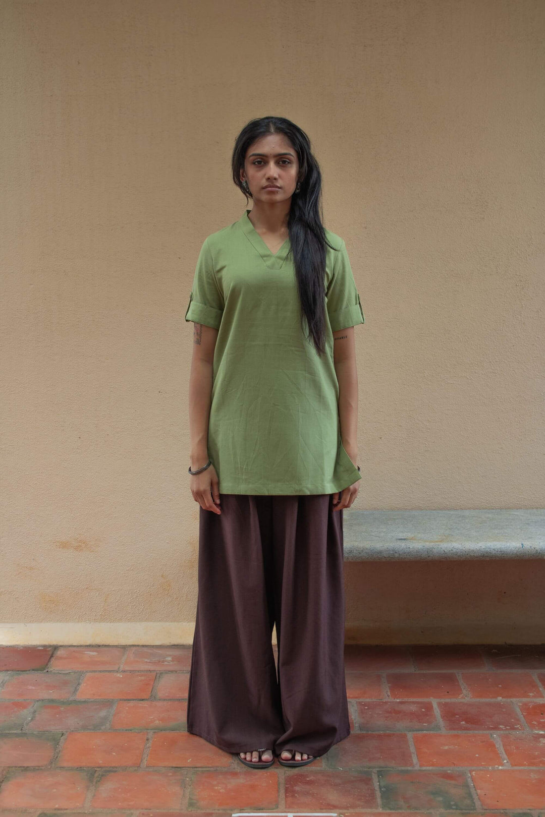 The Essentials Green Short Kurti front view