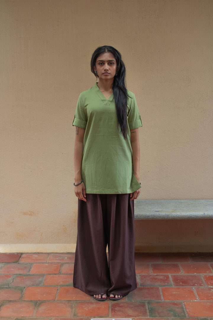 The Essentials Green Short Kurti front view
