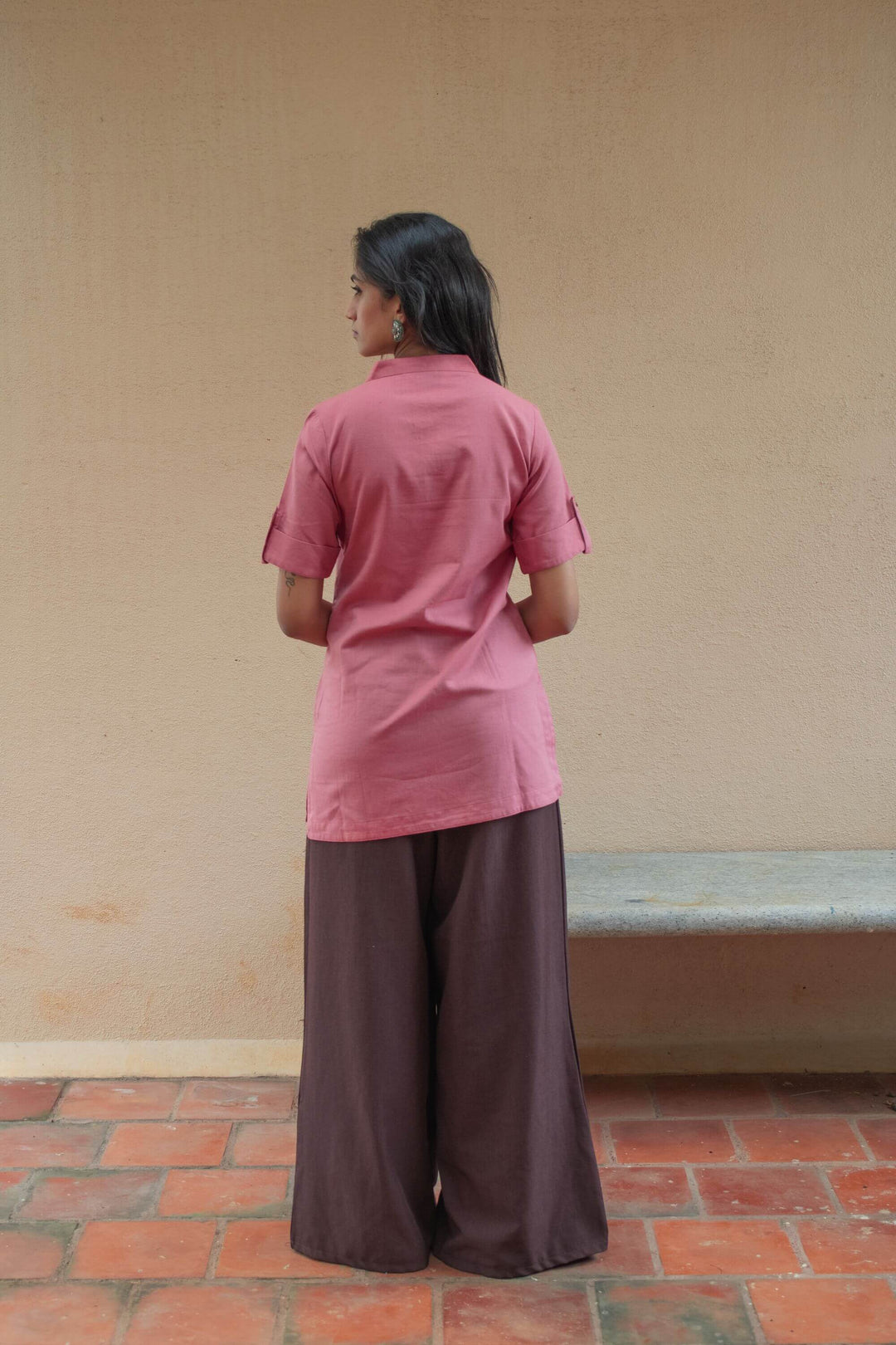 The Essentials Pink Short Kurti back view