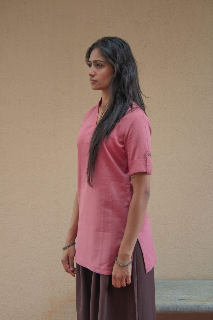 The Essentials Pink Short Kurti side view