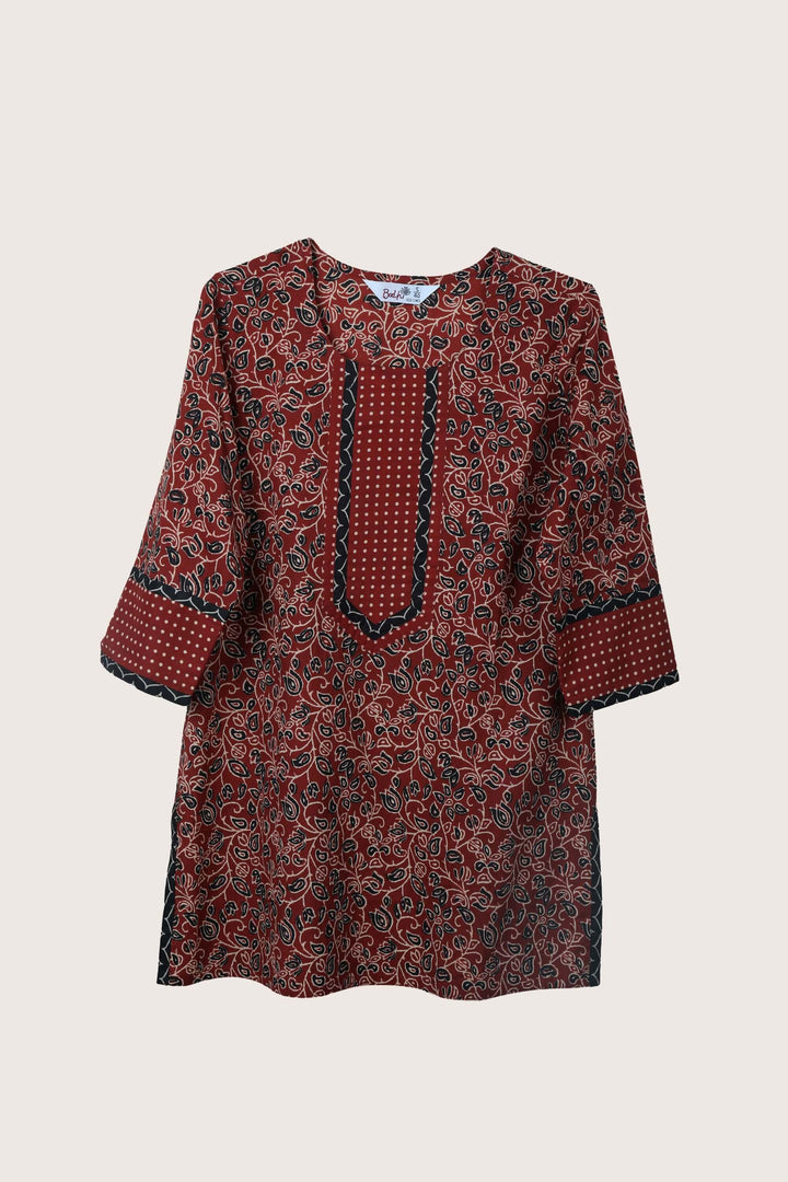Vine red short kurti flat lay full