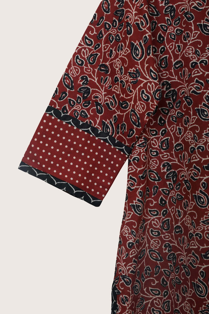 Vine red short kurti flat lay sleeve detail