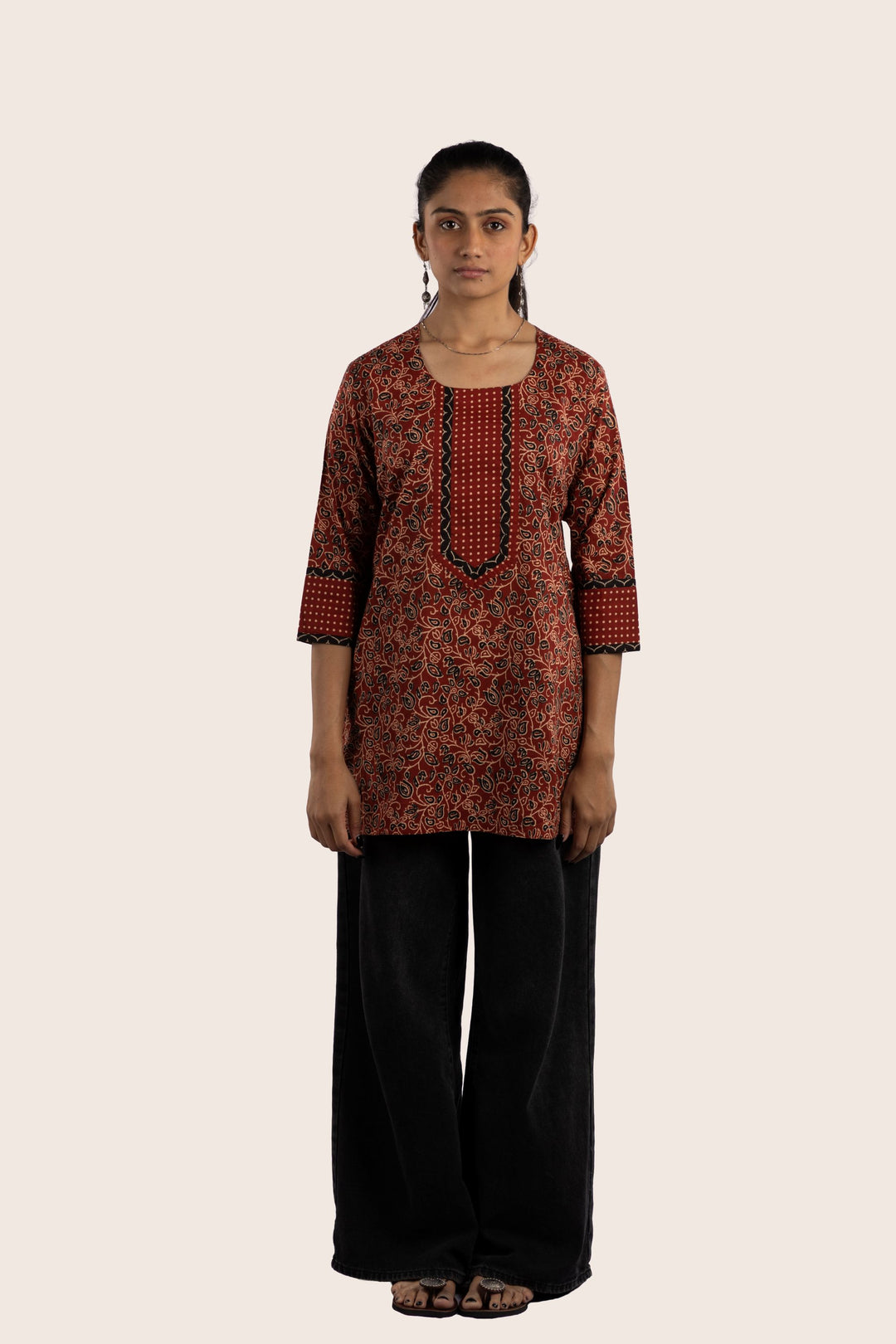 Vine red short kurti front view