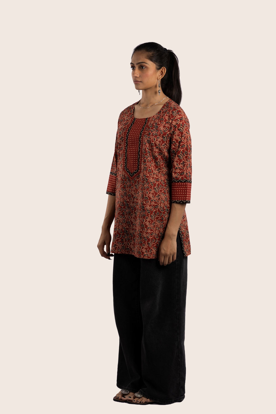 Vine red short kurti right view