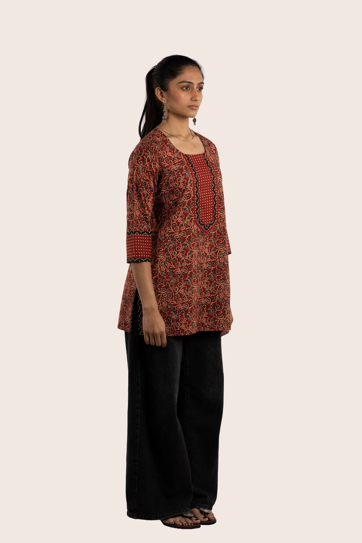 Vine red short kurti right view