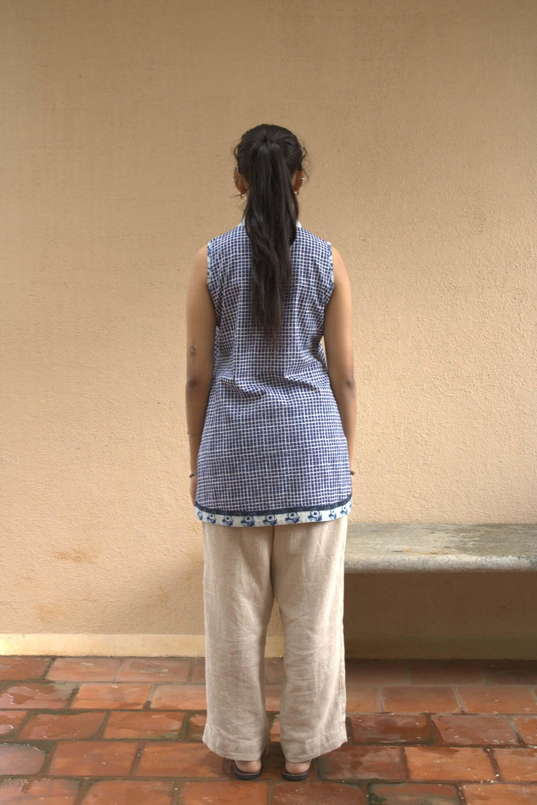 Fine Checked Indigo Kurti
