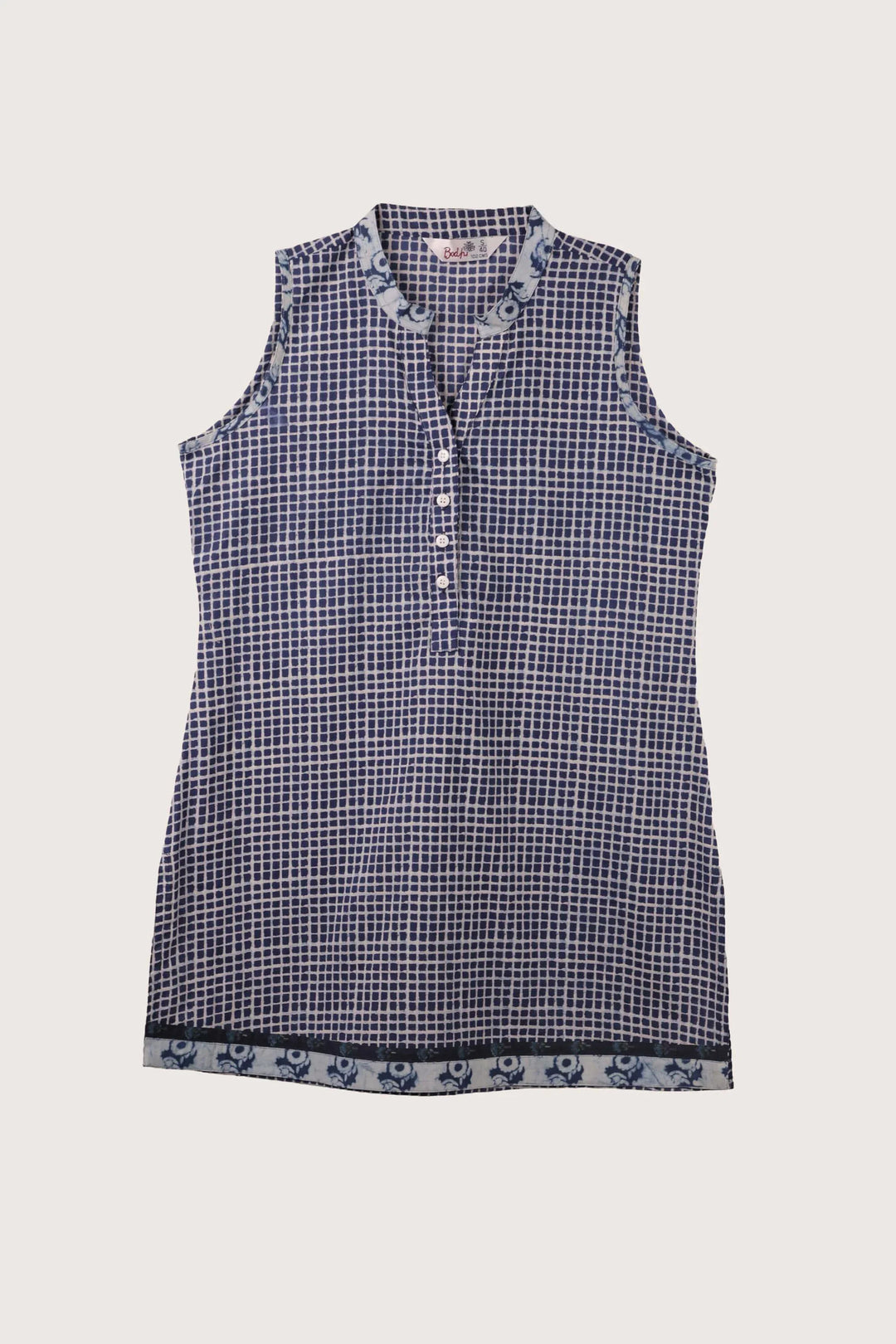Fine Checked Indigo Kurti