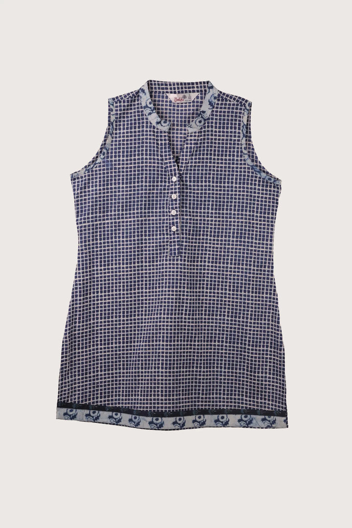 Fine Checked Indigo Kurti