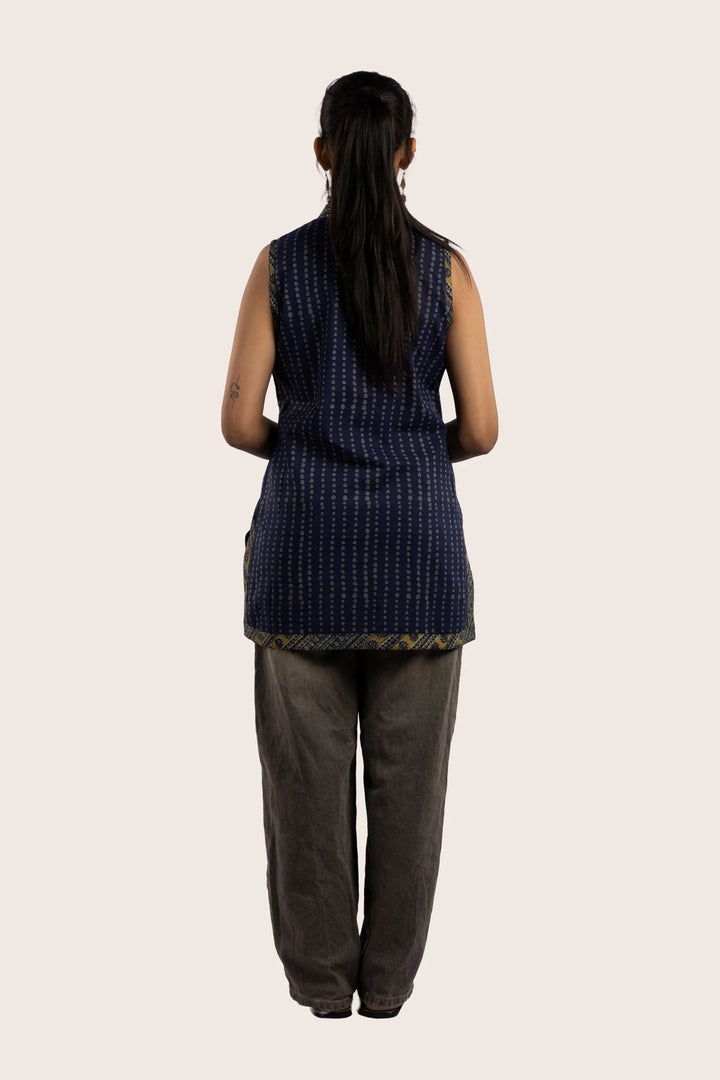 Indigo Polka Sleeveless Short Kurti