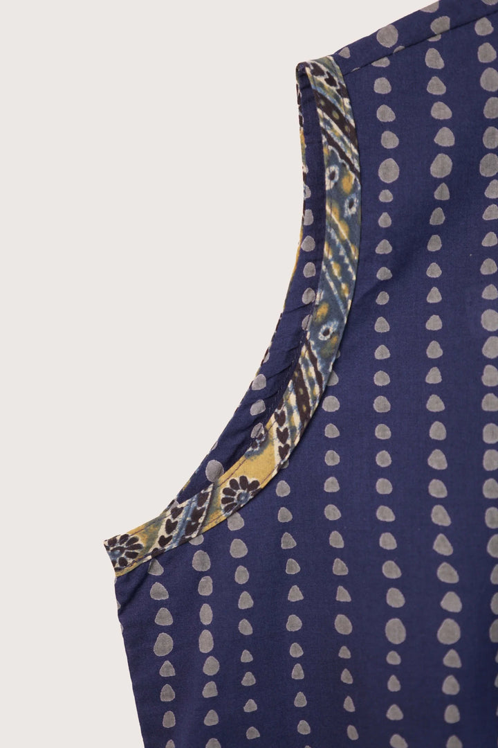 Indigo Polka Sleeveless Short Kurti
