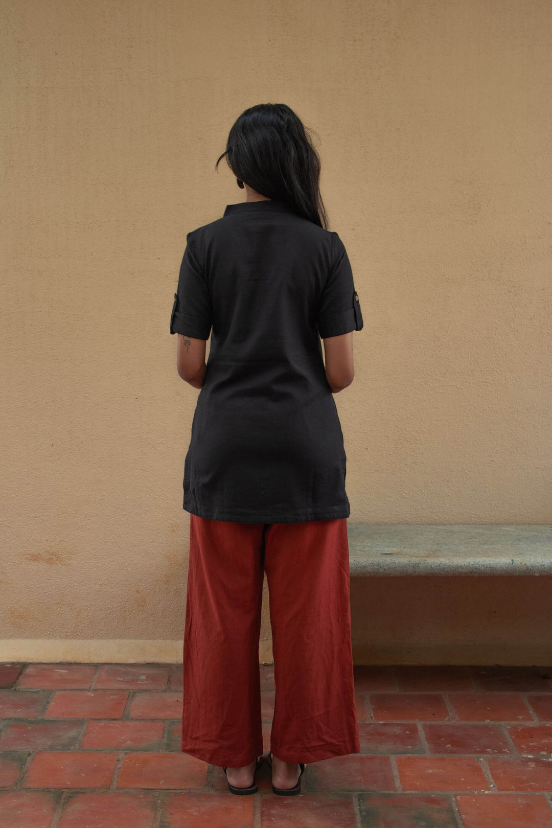 the essentials black short kurti back view