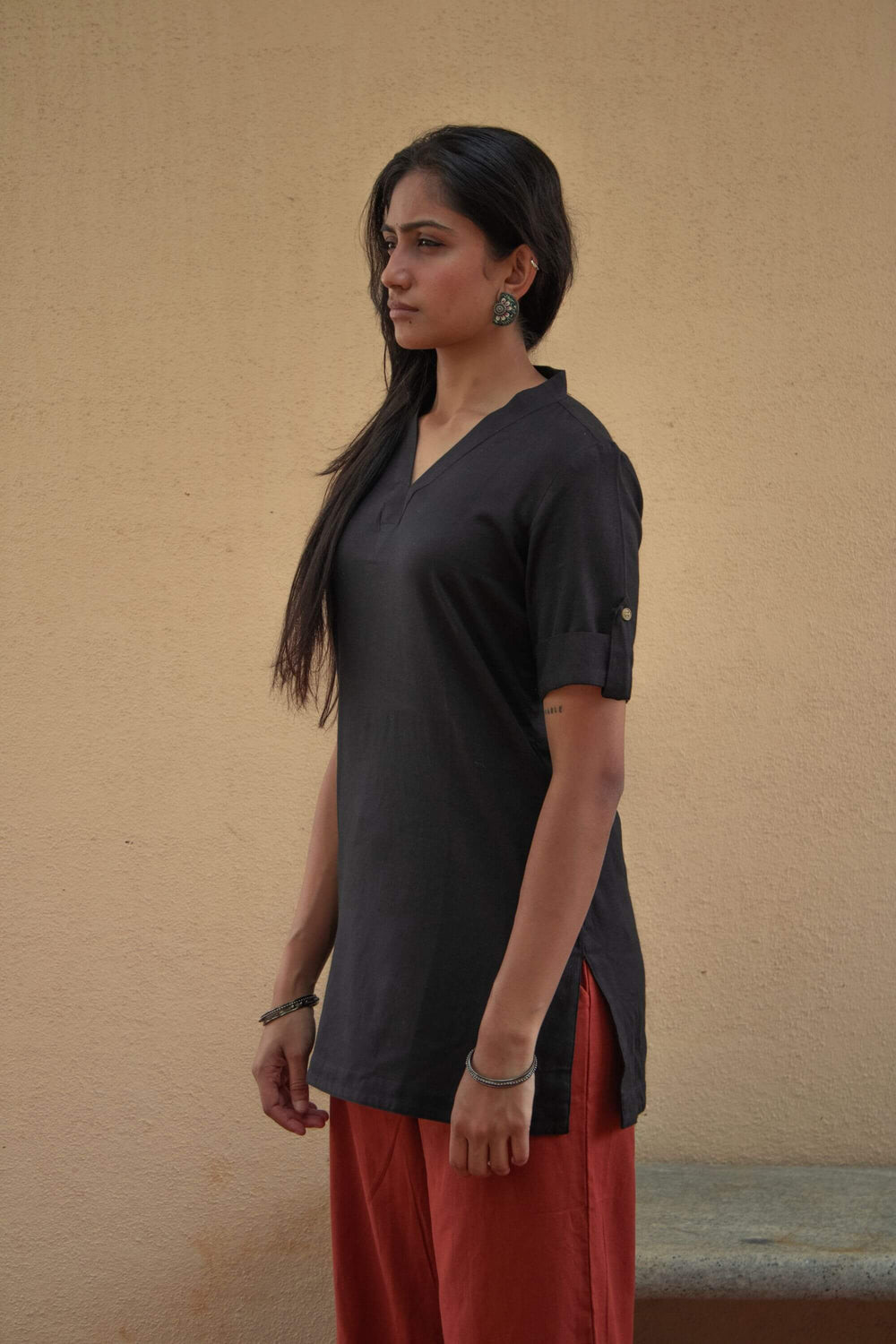 The essentials black short kurti side view