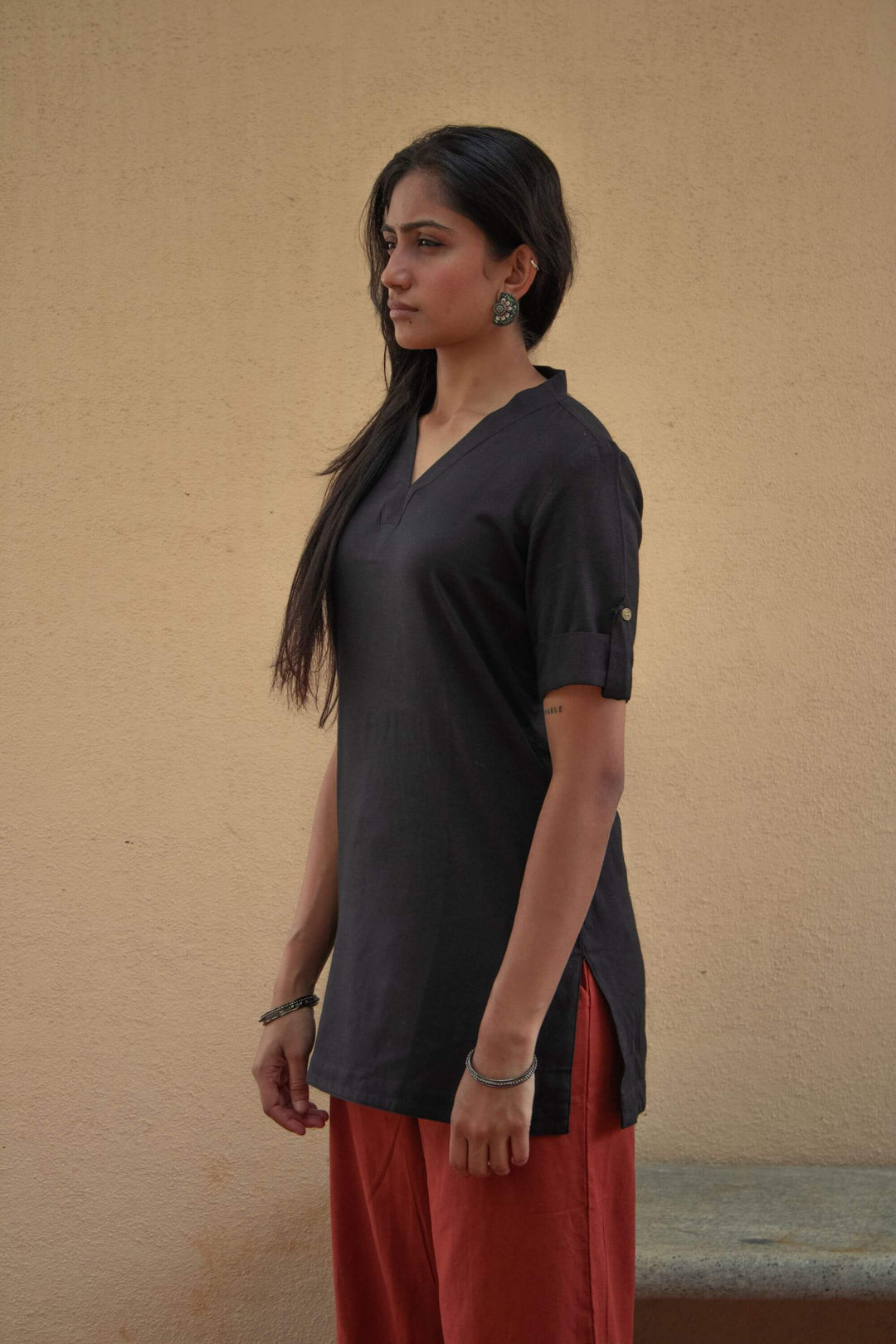 The essentials black short kurti side view