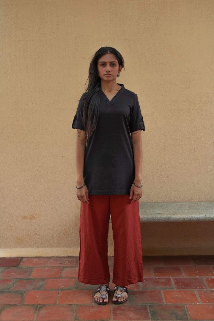 the essentials black short kurti front view