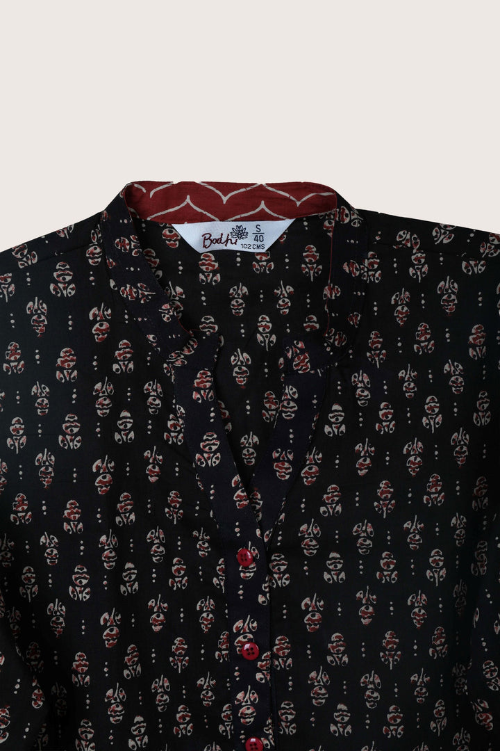 Verse black short kurti flay lay collar detail
