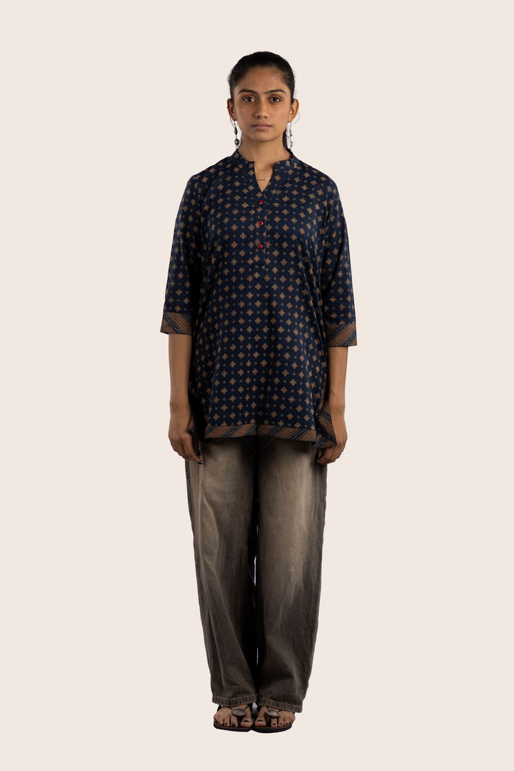 Verse indigo short kurti front view 