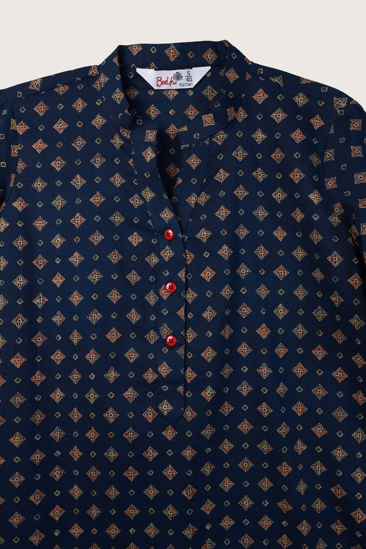 Verse indigo short kurti flat lay collar detail 