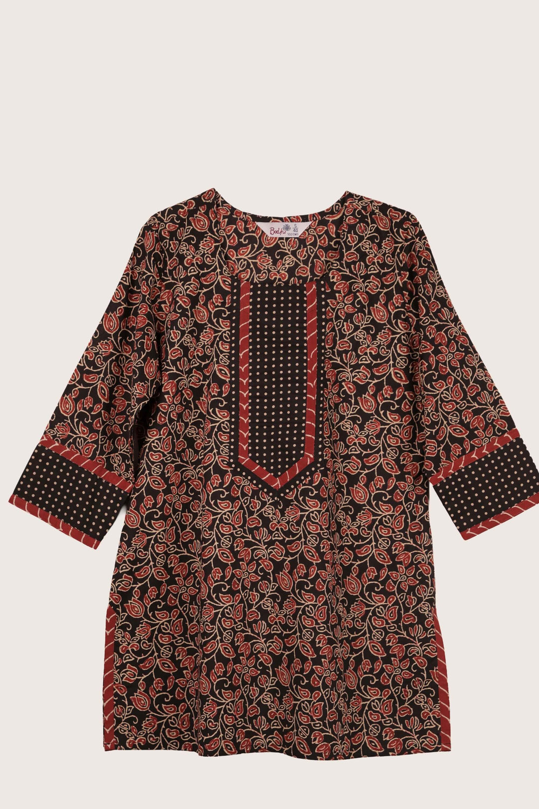 Vine black short kurti full flat lay