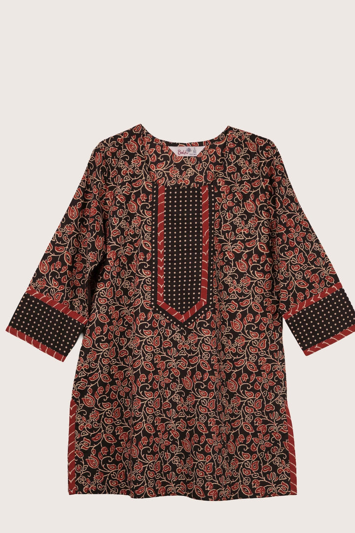 Vine black short kurti full flat lay
